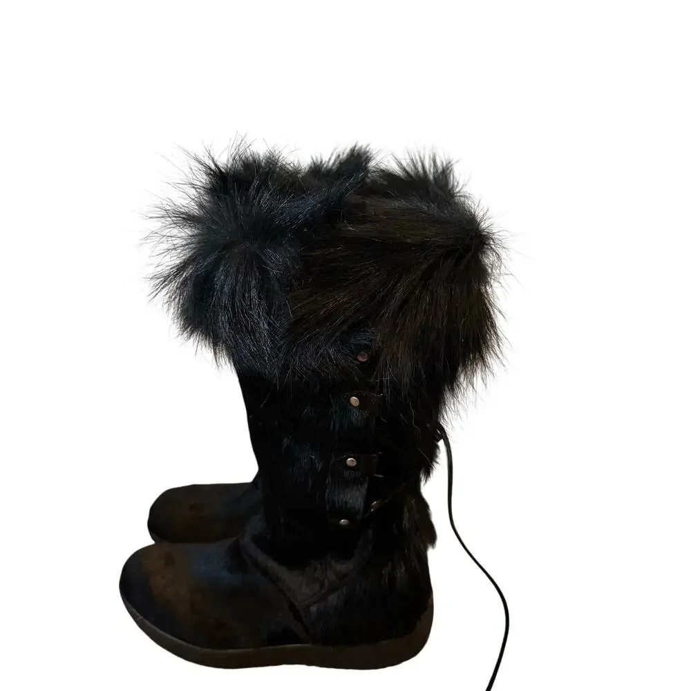 Tecnica black Real fur  Apres ski pull on boots
